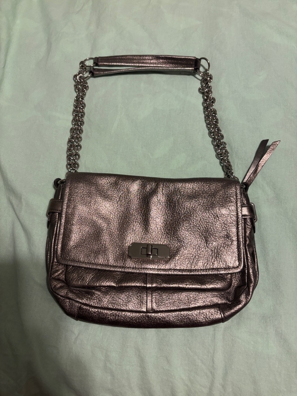 Coach Metallic Gunmetal Shoulder Bag with Chain Strap